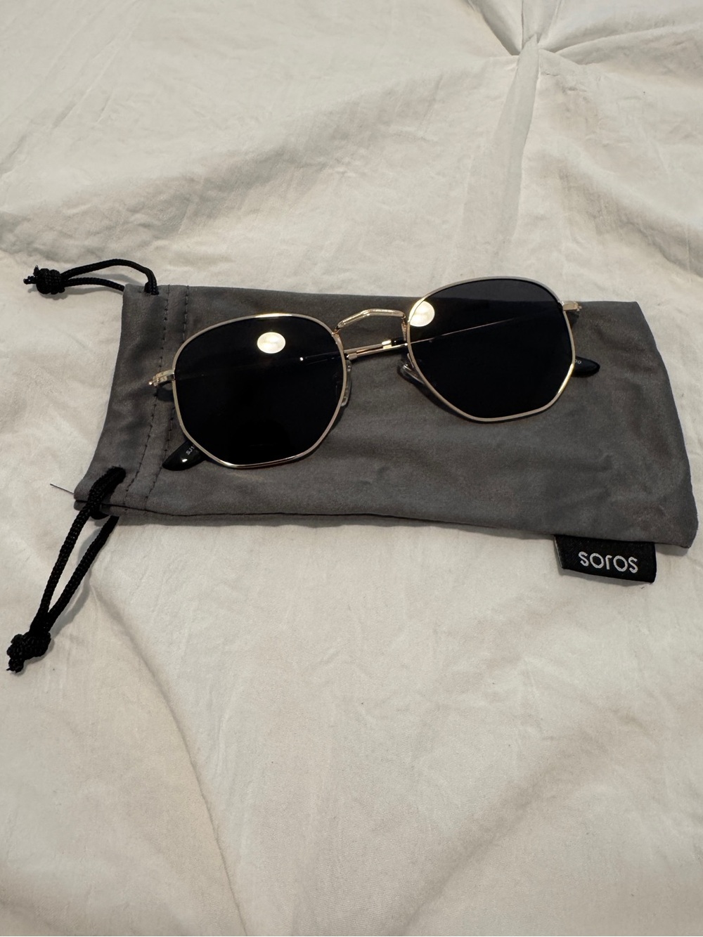 Women's Gold Frame Black Lens Sunglasses